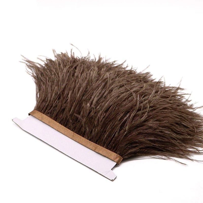 YEQIN 2 Yards Natural & Soft Ostrich Feathers Fringe Trims Ribbon - Used for Dress, Sewing Decoration, Craft Clothing, Boots, Wedding Decoration, DIY, Etc (Brown) - Image 1